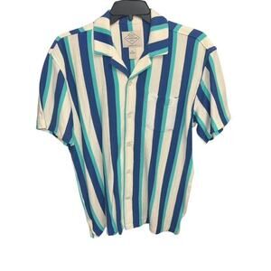 St Johns Bay Medium Shirt Navy Turo Stripe Classic Fit Comfort Stretch Easy Care